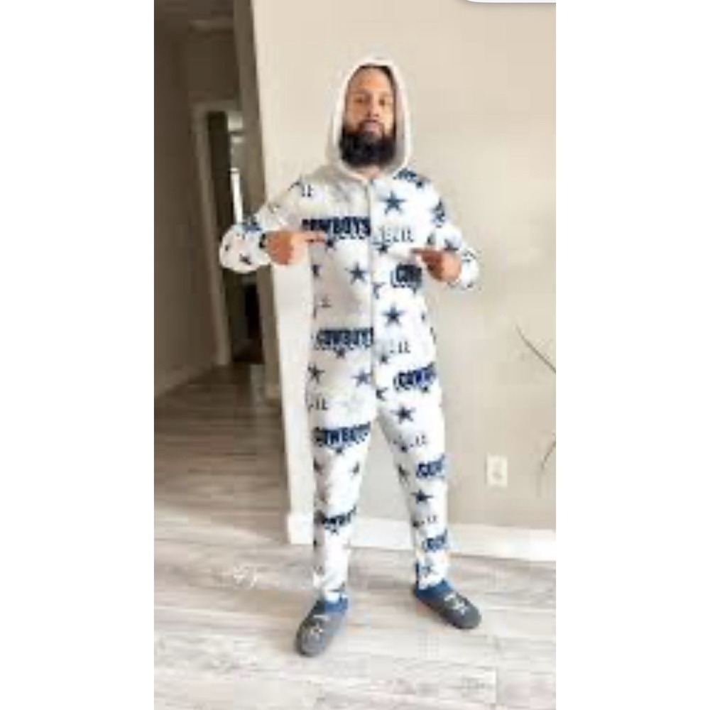 NWT Dallas Cowboy Full Zip Hooded Pajama Suit W Pockets XL